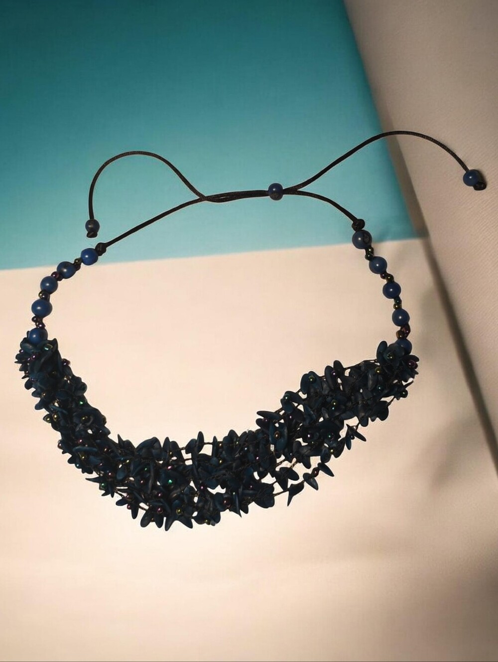 Handcrafted Navy Blue Bead Cluster Necklace